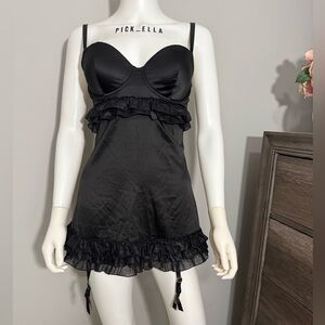 36C VS Victoria’s Secret Sexy Little Thing Sexy Ruffle Lingerie Slip Dress black